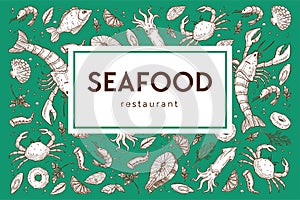 Seafood restaurant sketch poster for menu or tablemat template.