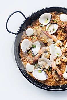 Seafood and rice paella traditional spanish food