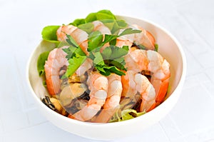 Seafood salad, shrimps