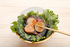 Seafood Salad with Angler Liver and Seaweed