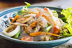 Seafood salad with minced pork and vegetable