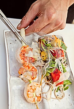 Seafood salad with salad