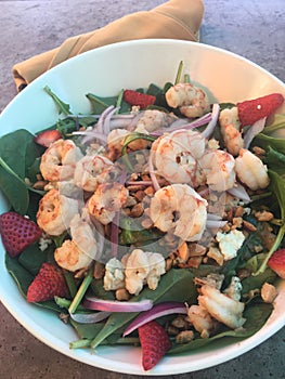 Seafood Salad with shrimp, spinach and strawberries