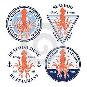 Seafood set of four vector restaurant emblems