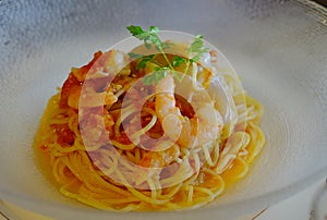 Seafood spaghetti for lunch