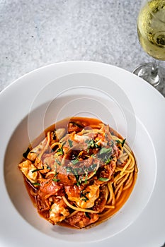 Seafood spaghetti marinara italian with clams