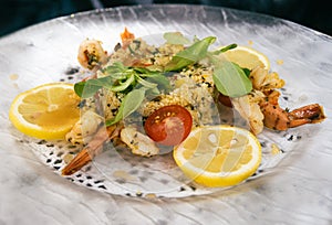 Seafood starter - Scampi with couscous