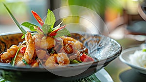 Seafood stir-fry with friendly camaraderie of shrimp.AI Generated