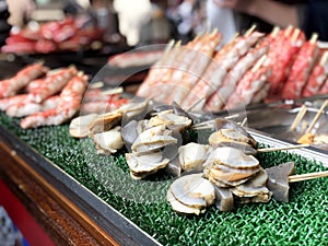 Seafood Street food in Tsukiji Fish Market, Japan