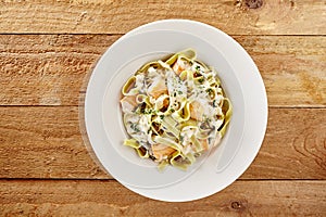 Seafood tagliatelli with salmon fillets