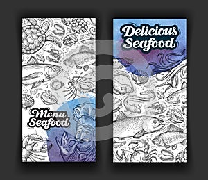Seafood. template design menu restaurant, diner. hand drawn food
