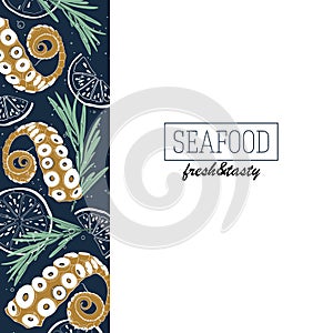 Seafood template design with octopus tentacles.