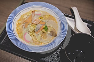 Seafood Udon Japanese noodles in japanese restaurant