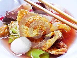 Seafood yong tau foo rice noodles with fishball