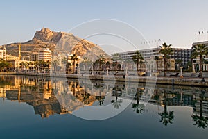 Seafront and Santa Barbara fortress in Alicante photo