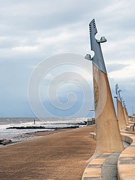 promade at Thornton Cleveleys showing the modern curved sea defenses with stepSeafront at Thornton Cleveleys showing the modern