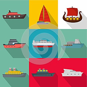 Seagoing vessel icons set, flat style photo