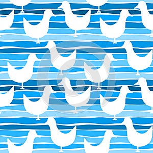 Seagull birds seamless pattern
