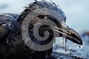 Seagull Covered in Black Oil Environmental Damage Generative AI