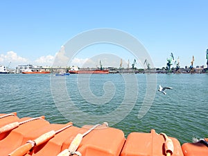 Seagull , crane and ships, Lithuania