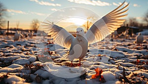 Seagull flying freely, wings spread, nature beauty generated by AI