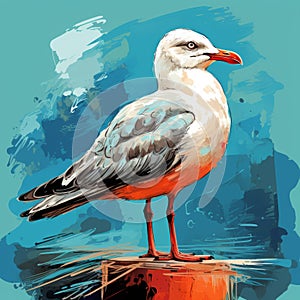 Colorful Speedpainting Of A Seagull With Detailed Background Elements photo