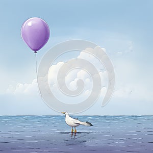 Seagull Holding Purple Balloon: Animated Gifs In Qian Xuan Style