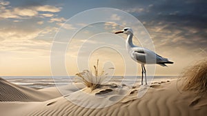 Seagull In The Nature Of Dunes - Vray Tracing Photo-realistic Landscape