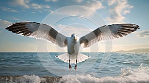 Seagull Sencillo: A Captivating Bird Flying Over The Ocean photo