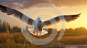 Seagull At Sunset: A Vray-inspired Emotive Artwork With Creative Commons Attribution