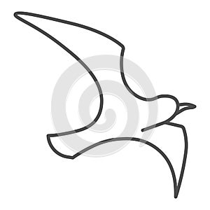 Seagull thin line icon, marine concept, sea gull sign on white background, Flying bird silhouette icon in outline style