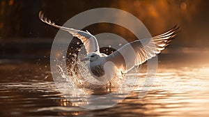 Seagulls are bathing in the morning photo