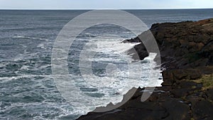 Seagulls Flying Over Waves On Lava Rock Depoe Bay Oregon