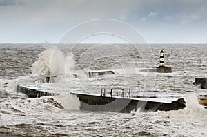 Seaham Harbour with crashing waves