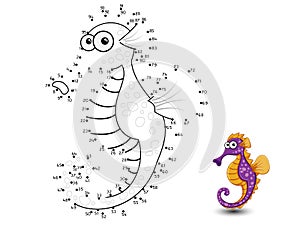 Seahorse Connect the dots and color photo