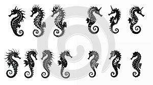 Seahorse icon set isolated on white background. Vector illustration.