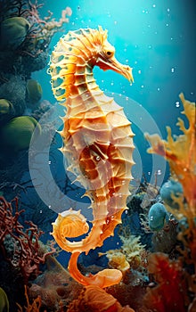 seahorse in its natural habitat, the sea, captured in stunning detail with a close-up shot.