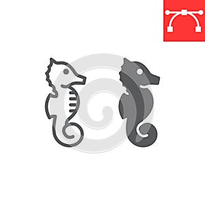 Seahorse line and glyph icon, sea and ocean animals, sea horse vector icon, vector graphics, editable stroke outline