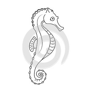 Seahorse outlines on white. Children coloring sea animal. Vector illustration of an isolated hippocampus