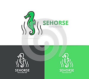 seahorse and seafood logo design template.