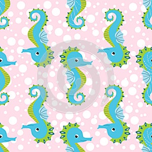 Seahorse and starfish seamless pattern. Sea life summer background. Cute sea life. Design for fabric and decor