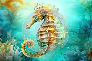 Seahorse Under a Tropical Colorful Clear Sea, Generative AI