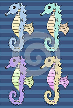 Seahorse vector illustration set