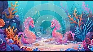 Seahorses in animation style. AI Generated