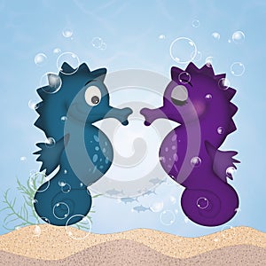 Seahorses cartoon to the sea