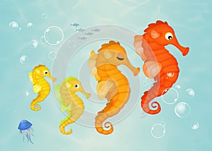 Seahorses family in the ocean