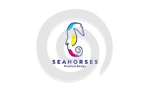 Seahorses lines art colorful logo design vector symbol icon illustration