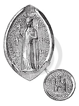 Seal against seal of Blanche of Castile, vintage engraving