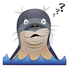 Seal animal head surprised.Cartoon character design