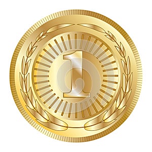 Seal award gold icon. Blank medal with laurel wreath, isolated. Golden design emblem. Symbol of assurance, winner, guarantee and